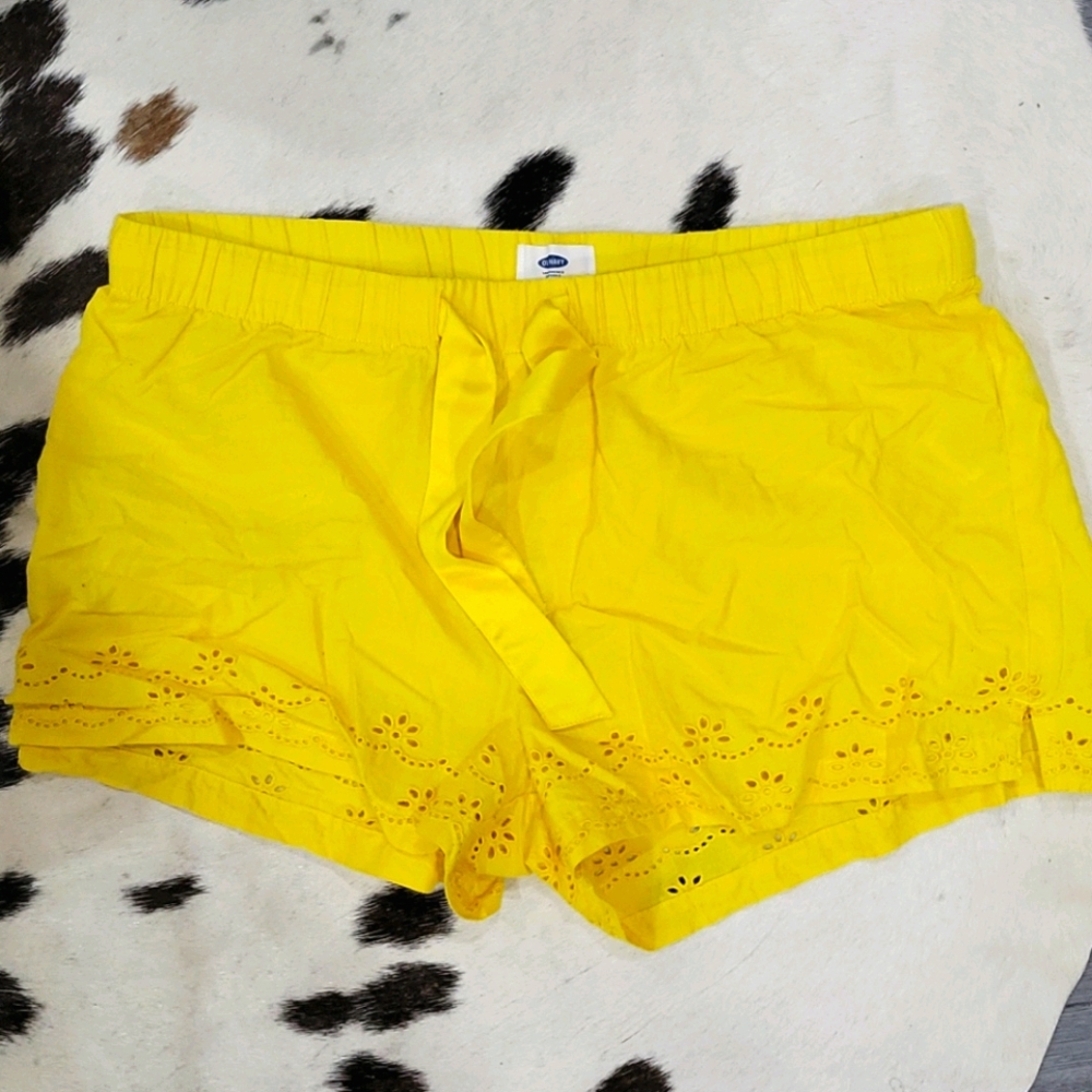 Old Navy Yellow Pajama Shorts Lace Sz Med